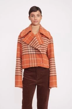 CARVER CROPPED COAT | PERSIMMON MEGA PLAID