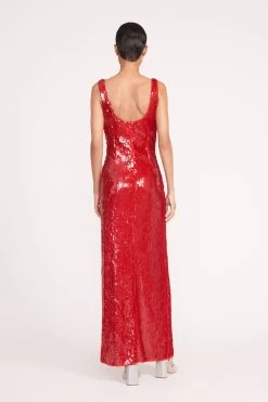 MAXI LE SABLE DRESS | POINSETTIA -Staud Outlet Store 111 MAXI LE SABLE SEQUIN POINSETTIA 1003 web