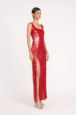 MAXI LE SABLE DRESS | POINSETTIA -Staud Outlet Store 113 MAXI LE SABLE SEQUIN POINSETTIA 0996 web