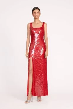 MAXI LE SABLE DRESS | POINSETTIA -Staud Outlet Store 115 MAXI LE SABLE SEQUIN POINSETTIA 0990 web