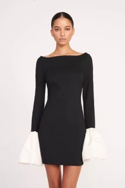 HAWTHORNE DRESS | BLACK IVORY -Staud Outlet Store 276 HAWTHORNE DRESS BLACK IVORY 0396 web