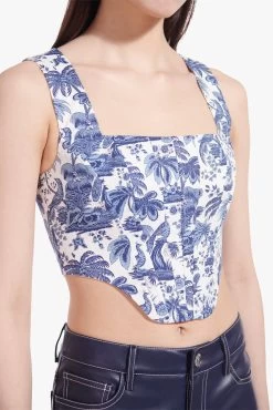 ALICE TOP | CHINA BLUE TOILE -Staud Outlet Store Alice Top Blue Toile Cropped Elliot Pant Navy 00202 web