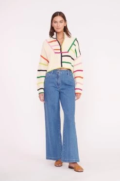 CROPPED HAMPTON SWEATER | CREAM RAINBOW MULTI -Staud Outlet Store CROPPED HAMPTON CREME RAINBOW MULTI 01610 web