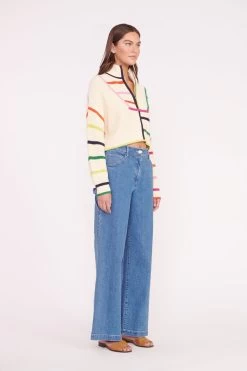 CROPPED HAMPTON SWEATER | CREAM RAINBOW MULTI -Staud Outlet Store CROPPED HAMPTON CREME RAINBOW MULTI 01612 web
