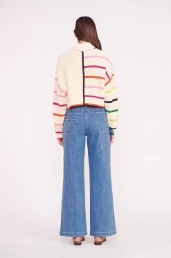 CROPPED HAMPTON SWEATER | CREAM RAINBOW MULTI -Staud Outlet Store CROPPED HAMPTON CREME RAINBOW MULTI 01622 web