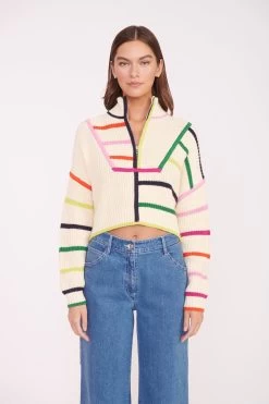 CROPPED HAMPTON SWEATER | CREAM RAINBOW MULTI -Staud Outlet Store CROPPED HAMPTON CREME RAINBOW MULTI 01627 web