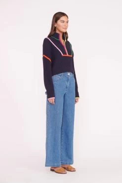 CROPPED HAMPTON SWEATER | NAVY MULTI -Staud Outlet Store CROPPED HAMPTON NAVY MULTI 01547 web