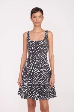 MINI WELLS DRESS | BLACK WAVY DOT -Staud Outlet Store MINI WELLS DRESS 007 00202 web