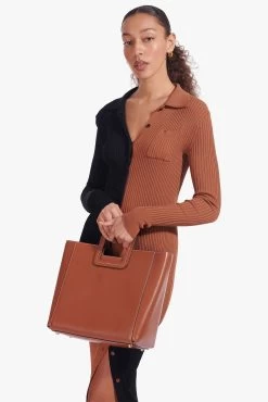 SHIRLEY LEATHER BAG | SADDLE -Staud Outlet Store Milton Top Tan Black Elms Skirt Tan Black 02605 web