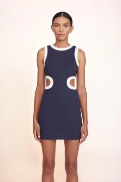 MINI DOLCE DRESS | NAVY WHITE -Staud Outlet Store Mini Dolce Dress Navy White 00213 web