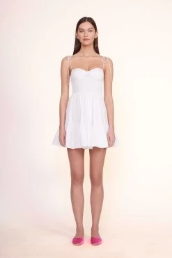 JANINE MULE | BLOSSOM SATIN -Staud Outlet Store Mini Landry Dress White 00654 web 1