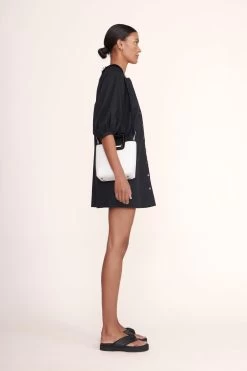 MINI SHIRLEY LEATHER BAG | WHITE BLACK -Staud Outlet Store Mini Vincent Dress Navy 00521 web