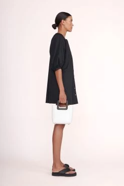 MINI SHIRLEY LEATHER BAG | WHITE BLACK -Staud Outlet Store Mini Vincent Dress Navy 00524 web