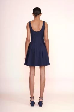 MINI WELLS DRESS | NAVY -Staud Outlet Store Mini Wells Dress Navy 00075 web