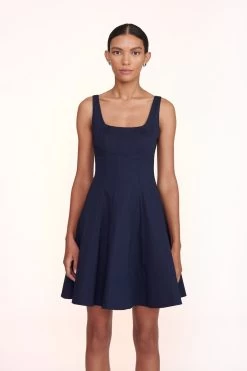 MINI WELLS DRESS | NAVY -Staud Outlet Store Mini Wells Dress Navy 00079 web