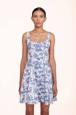 MINI WELLS DRESS | BLUE TOILE -Staud Outlet Store Mini Wells Dress Toile 00109 web