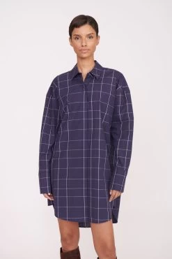 COLTON DRESS | NAVY PLAID -Staud Outlet Store Pre Fall 032 01028 web