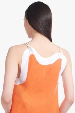 RENATA DRESS | TANGERINE WHITE -Staud Outlet Store Renata Dress Tangerine White 02838 web