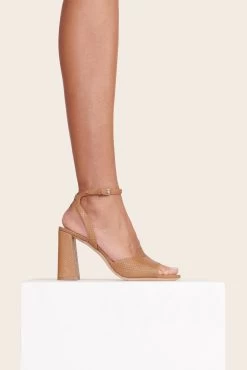 SOLANGE HEEL | TAN SNAKE EMBOSSED -Staud Outlet Store SOLANGE HEEL TAN SNAKE EMBOSSED 1 web