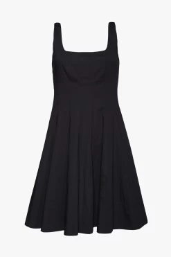 MINI WELLS DRESS | BLACK -Staud Outlet Store STAUD MINI WELLS DRESS BLACK SPRING ECOM 22 3