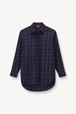 COLTON DRESS | NAVY PLAID -Staud Outlet Store STAUD COLTON DRESS NAVY PLAID SUPF 23 ECOM 1