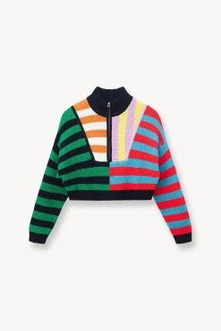 CROPPED HAMPTON SWEATER | CABANA STRIPE MULTI -Staud Outlet Store STAUD CROPPED HAMPTON SWEATER CABANA SUPF 23 ECOM 1