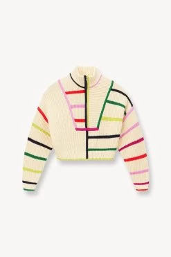 CROPPED HAMPTON SWEATER | CREAM RAINBOW MULTI -Staud Outlet Store STAUD CROPPED HAMPTON SWEATER CREAM RAINBOW MULTI SUPF 23 ECOM 1 1