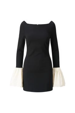 HAWTHORNE DRESS | BLACK IVORY -Staud Outlet Store STAUD HAWTHORNEDRESS BLACKIVORY ECOM 1