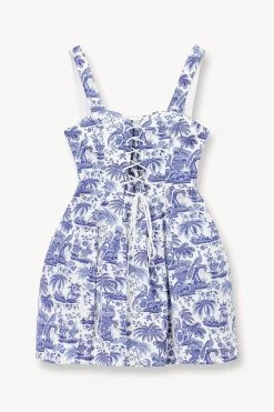 MINI SUTTON DRESS | BLUE TOILE -Staud Outlet Store STAUD MINI SUTTON DRESS BLUE TOILE SUPF 23 ECOM 1