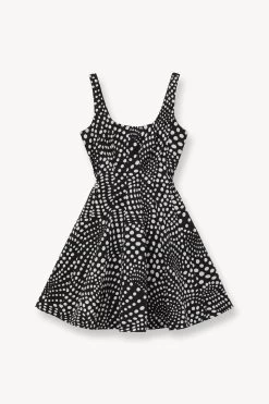 MINI WELLS DRESS | BLACK WAVY DOT -Staud Outlet Store STAUD MINI WELLS DRESS BLACK WAVY DOTS SUPF 23 ECOM 1