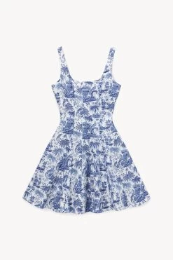 MINI WELLS DRESS | BLUE TOILE -Staud Outlet Store STAUD MINI WELLS DRESS BLUE TOILE SPRING 23 ECOM 1