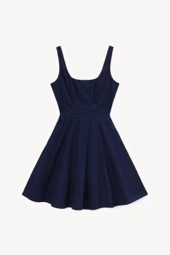 MINI WELLS DRESS | NAVY -Staud Outlet Store STAUD MINI WELLS DRESS NAVY SPRING 23 ECOM 1
