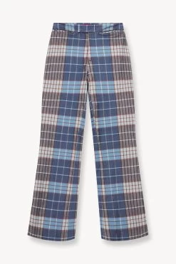 PIROUETTE PANT | FRENCH BLUE MEGA PLAID -Staud Outlet Store STAUD PIROUETTE PANT FRENCH BLUE MEGA PLAID FALL 23 ECOM 1