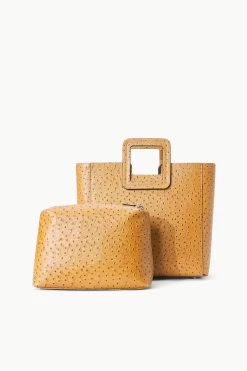 SHIRLEY LEATHER BAG | WALNUT OSTRICH EMBOSSED -Staud Outlet Store STAUD SHIRLEYLEATHER TOTE WALNUT FALL 23 ECOM 3