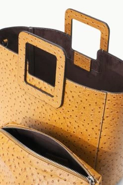 SHIRLEY LEATHER BAG | WALNUT OSTRICH EMBOSSED -Staud Outlet Store STAUD SHIRLEYLEATHER TOTE WALNUT FALL 23 ECOM 4