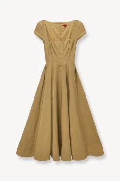 SHORT SLEEVE WELLS DRESS | KHAKI -Staud Outlet Store STAUD SHORT SLEEVE WELLS DRESS KHAKI SPRING 23 ECOM 1 2
