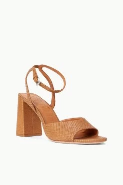 SOLANGE HEEL | TAN SNAKE EMBOSSED -Staud Outlet Store STAUD SOLANGE HEEL TAN SPRING 23 ECOM 1