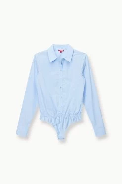 TWIGGY BODYSUIT | FRENCH BLUE -Staud Outlet Store STAUD TWIGGYBODYSUIT WOVENSHIRT FRENCHBLUE FALL 23 ECOM 1