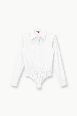 TWIGGY BODYSUIT | WHITE 10 TWIGGY BODYSUIT | WHITE -Staud Outlet Store STAUD TWIGGYBODYSUIT WOVENSHIRT WHITE FALL 23 ECOM 1