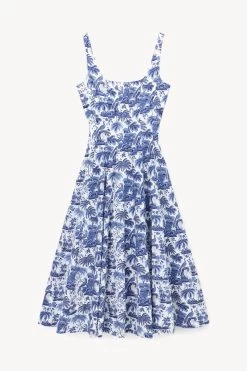WELLS DRESS | BLUE TOILE -Staud Outlet Store STAUD WELLS DRESS BLUE TOILE HOLIDAY 22 ECOM 1
