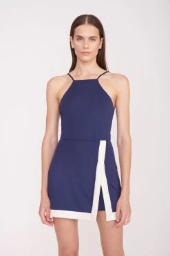TOP SPIN DRESS | NAVY IVORY -Staud Outlet Store Top Spin Dress Navy 026 01414 web
