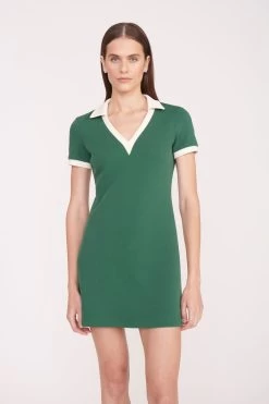 VOLLEY DRESS | COURT GREEN IVORY -Staud Outlet Store Volley Dress Green Ivory 036 01999 web