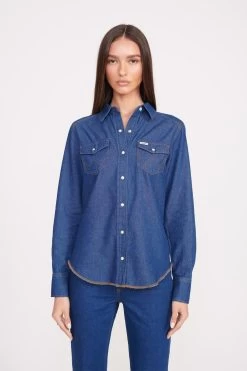 STAUD + WRANGLER THE WESTERN SHIRT | DARK RINSE