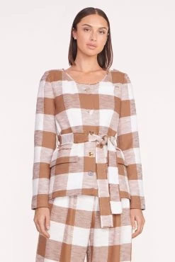 LUISA PANT | TOBACCO GINGHAM -Staud Outlet Store charles blazer oat milk 02121 web 1