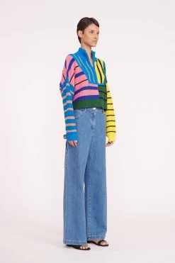 CROPPED HAMPTON SWEATER | FORMENTERA STRIPE -Staud Outlet Store cropped hampton formentera stripe 05274 web