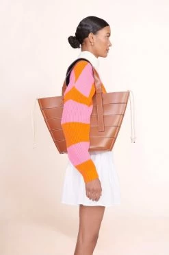 DIAMOND TOTE | TAN CREAM -Staud Outlet Store cropped hampton sweater pink orange mini sea skirt white 00728 web