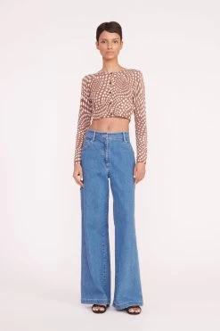 DEANNA SWEATER | CLOVE WAVY DOT -Staud Outlet Store deanna sweater clove wavy dots 05337 web