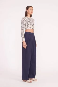 DEANNA SWEATER | CREME DRAWN PLAID -Staud Outlet Store deanna sweater creme dawn plaid luisa pant nav 05352 web