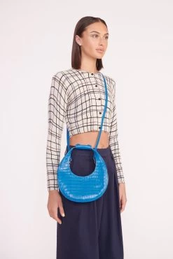 MINI MOON BAG | ISLAND BLUE -Staud Outlet Store deanna sweater creme dawn plaid luisa pant nav 05361 web