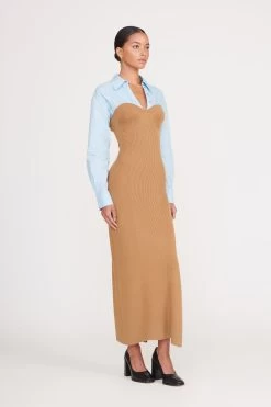 HAZEL DRESS | CAMEL FRENCH BLUE -Staud Outlet Store hazel dress camel french blue 4 1e93c230 81f2 4ddf bc7d 68af096807a1